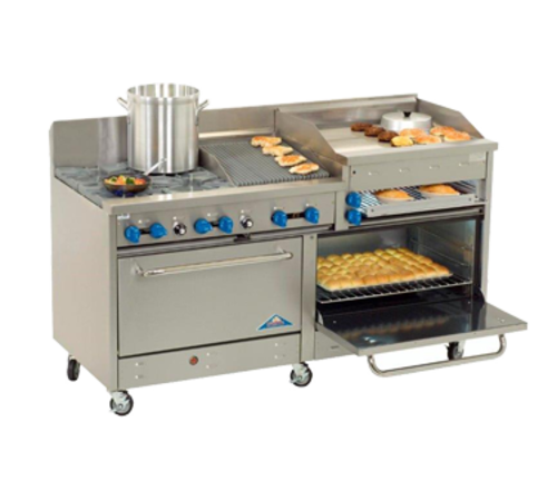 Comstock-Castle 2F330-1.5RB-30B 72" Gas 4-Burner Range w/ Griddle, Charbroiler & (2) 31.5" Ovens | 246,000 BTU