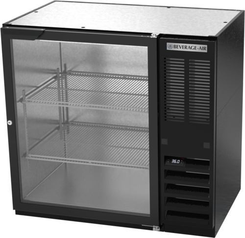 Beverage Air BB36HC-1-FG-B 36" 1 Glass Door Black Food Rated Back Bar Cooler | 8.36 Cu. Ft.