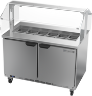 Beverage Air SPE48HC-12-SZN 48" 2 Door Rear Mount Refrigerated Sandwich Prep Table with Sneezeguard | (12) 1/6 Pan
