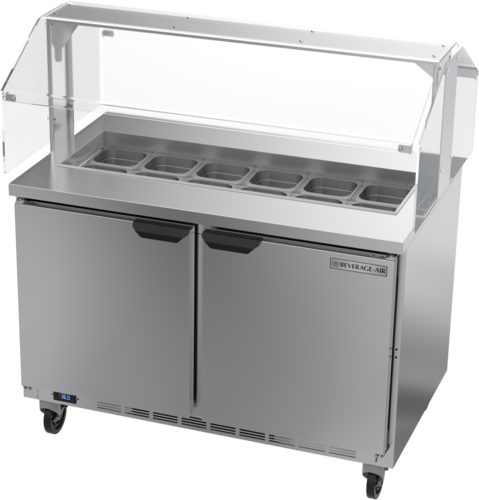 Beverage Air SPE48HC-12-SZN 48" 2 Door Rear Mount Refrigerated Sandwich Prep Table with Sneezeguard | (12) 1/6 Pan