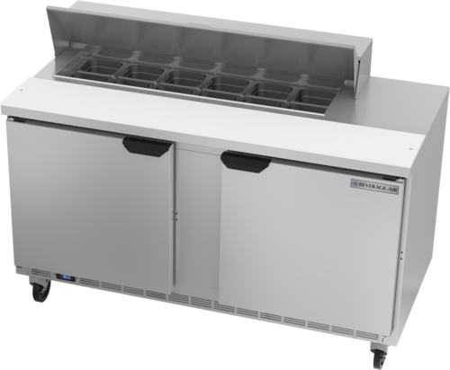 Beverage Air SPE60HC-12 60" 2 Door Rear Mount Refrigerated Sandwich Prep Table | (12) 1/6 Pan