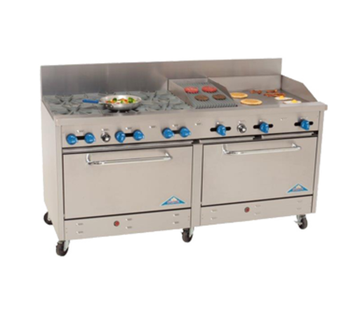 Comstock-Castle 2F330-18-1.5RB 72" Gas 6-Burner Range w/ Griddle, Charbroiler & (2) 31.5" Ovens | 298,000 BTU
