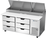 Beverage Air DPD67HC-6 67" 6 Drawer Refrigerated Pizza Prep Table | 20.7 Cu. Ft.