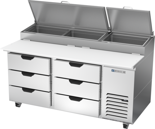 Beverage Air DPD67HC-6 67" 6 Drawer Refrigerated Pizza Prep Table | 20.7 Cu. Ft.