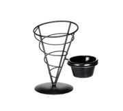 Tablecraft Vertigo ACR57 Black Metal Appetizer Cone w/ Ramekin