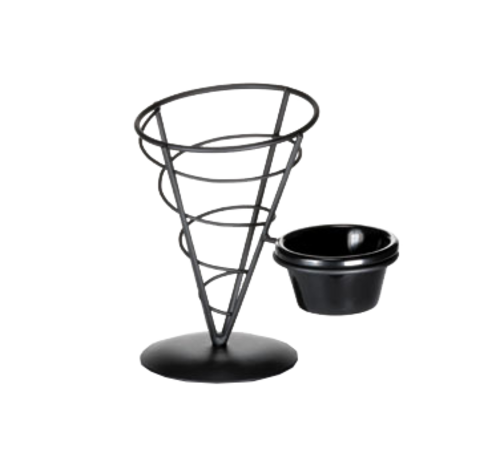 Tablecraft Vertigo ACR57 Black Metal Appetizer Cone w/ Ramekin