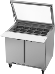 Beverage Air SPE36HC-15M-STL 36" Mega Top Refrigerated Sandwich Prep Table w/ Clear Lid  | (15) 1/6 Pan