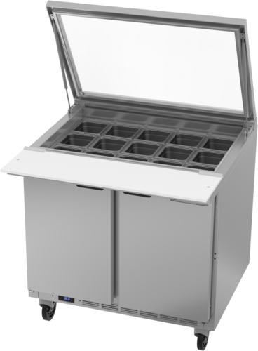 Beverage Air SPE36HC-15M-STL 36" Mega Top Refrigerated Sandwich Prep Table w/ Clear Lid  | (15) 1/6 Pan