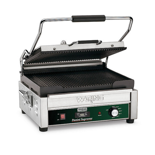 Waring WPG250T 14.5" Grooved Cast Iron Sandwich Grill w/Timer