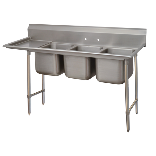 Advance Tabco T9-3-54-18L-X 77" 3 Compartment Sink w/ 18" Left Drainboard