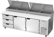 Beverage Air DPD93HC-3 93" 3 Drawer 2 Door Refrigerated Pizza Prep Table | 31.5 Cu. Ft.