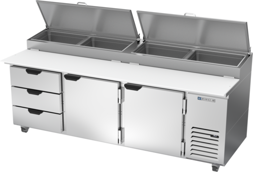 Beverage Air DPD93HC-3 93" 3 Drawer 2 Door Refrigerated Pizza Prep Table | 31.5 Cu. Ft.