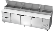 Beverage Air DPD119HC-2 119" 2 Drawer 3 Door Refrigerated Pizza Prep Table | 42.2 Cu. Ft.