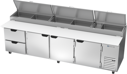 Beverage Air DPD119HC-2 119" 2 Drawer 3 Door Refrigerated Pizza Prep Table | 42.2 Cu. Ft.