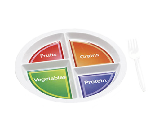 G.E.T. CP-534-CMP Choose My Plate White Labeled 4-Compartment Melamine Plate | Case of 12