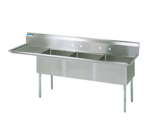 BK Resources BKS-3-24-14-24L 3 Compartment Sink w/24" Left Drainboard - Galvanized Legs | 98.5" Length