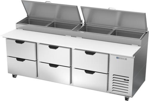 Beverage Air DPD93HC-6 93" 6 Drawer Refrigerated Pizza Prep Table | 31.5 Cu. Ft.