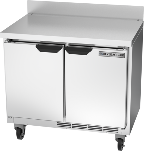 Beverage Air WTR34HC 34" 2 Door Shallow Depth Worktop Refrigerator with Removable Backsplash | 5.96 Cu. Ft.