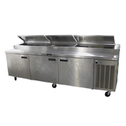 Delfield 186114PTBMP 114" 3 Door Refrigerated Pizza Prep Table | (14) 1/3 Pan