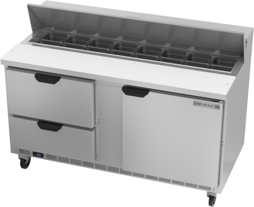 Beverage Air SPED60HC-16-2 60" 2 Drawer 1 Door Refrigerated Sandwich Prep Table | (16) 1/6 Pan