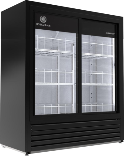 Beverage Air MT41-54-1-SDB 47.25" 2 Sliding Glass Door Black Merchandiser Refrigerator | 16.4 Cu. Ft.
