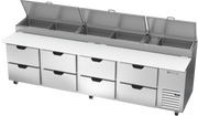 Beverage Air DPD119HC-8 119" 8 Drawer Refrigerated Pizza Prep Table | 42.2 Cu. Ft.