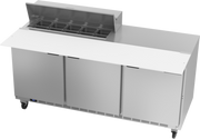 Beverage Air SPE72HC-10C 72" 3 Door Rear Mount Refrigerated Sandwich Prep Table | (10) 1/6 Pan