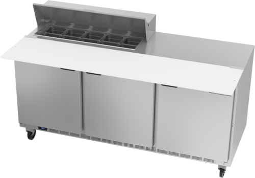 Beverage Air SPE72HC-10C 72" 3 Door Rear Mount Refrigerated Sandwich Prep Table | (10) 1/6 Pan