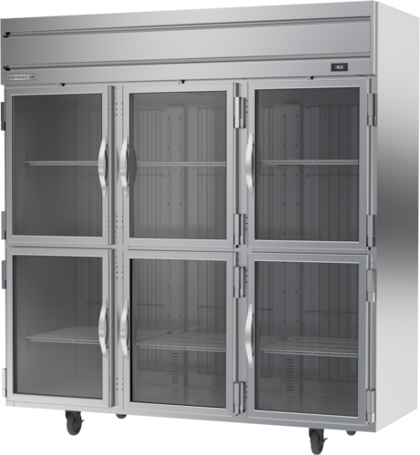 Beverage Air HFP3HC-1HG 78" 6 Glass Half Door Top Mount Reach-In Freezer | 69.1 Cu. Ft.