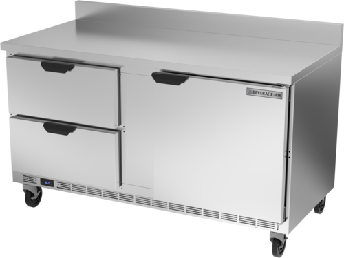 Beverage Air WTRD60AHC-2-FIP 60" 2 Drawer 1 Door Worktop Refrigerator with Foamed-In Backsplash | 14.75 Cu. Ft