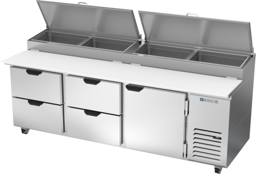 Beverage Air DPD93HC-4 93" 4 Drawer 1 Door Refrigerated Pizza Prep Table | 31.5 Cu. Ft.