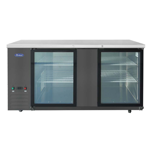 Atosa SBB69GGRAUS 68" 2-Glass Door Shallow Depth Stainless Steel Back Bar Cooler | 18.6 Cu. Ft.