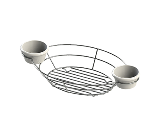 Tablecraft H711372 Meranda Collection Chrome Plated Oval Serving Basket w/ 2 Ramekin Holders | 13" x 7" x 2"
