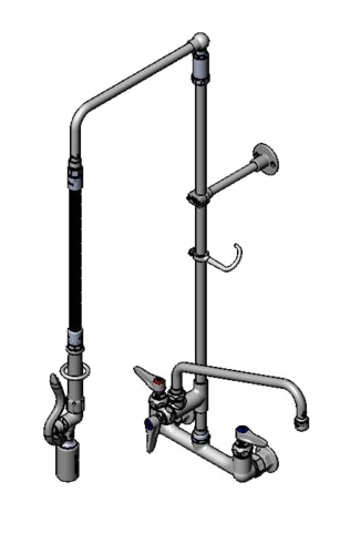 T&S Brass B-0131-ADF12-BC EasyInstall 8" Center Wall Mount Pre-Rinse Faucet w/ 12" Nozzle