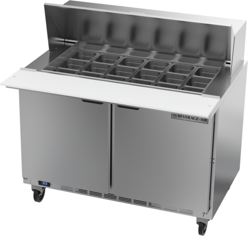 Beverage Air SPE48HC-18M 48" 2 Door Mega Top Refrigerated Sandwich Prep Table | (18) 1/6 Pan Capacity