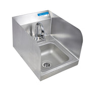 BK Resources BKHS-D-SS-SS-P-G 4" Center Deck Mount Faucet 9" x 9" Hand Sink w/Side Splash Guard