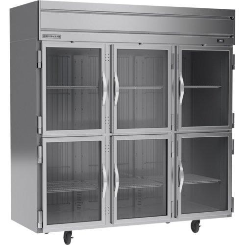 Beverage Air HR3HC-1HG 78" 6 Glass Half Door Top Mount Reach In Refrigerator | 71.52 Cu. Ft.