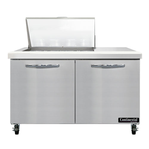 Continental SW48N12M 48" 2-Door Mega Top Refrigerated Sandwich Prep Table | (12) 1/6 Pan