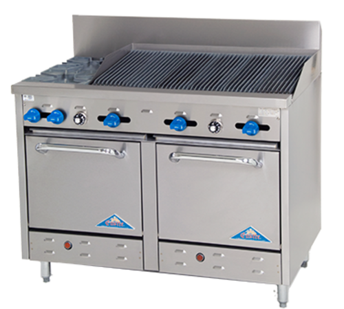 Comstock-Castle F3218-3RB 48" Gas 2-Burner & Charbroiler Range w/ (2) Space Saver Ovens | 192,000 BTU