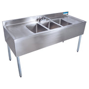 BK Resources UB4-21-372TS 3 Compartment Underbar Sink w/19" Left & Right Drainboards | 72" Length