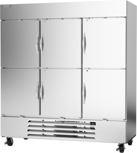 Beverage Air HBR72HC-1-HS 75" 6 Solid Half Door Bottom Mount Reach In Refrigerator | 70.19 Cu. Ft.
