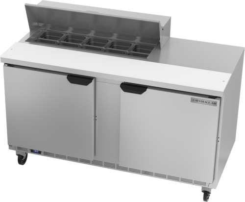 Beverage Air SPE60HC-10 60" 2 Door Rear Mount Refrigerated Sandwich Prep Table | (10) 1/6 Pan