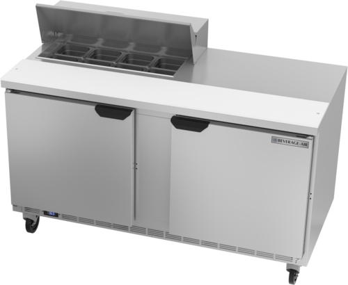 Beverage Air SPE60HC-08 60" 2 Door Rear Mount Refrigerated Sandwich Prep Table | (8) 1/6 Pan