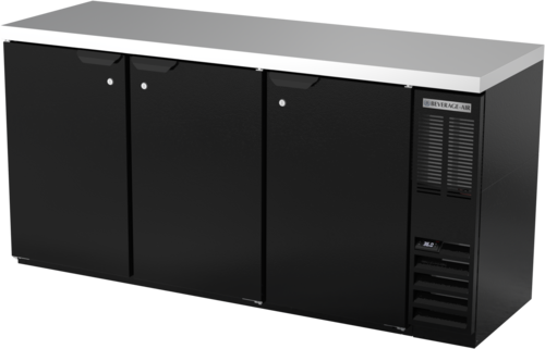 Beverage Air BB72HC-1-F-B-27 72" 3 Solid Door Black Food Rated Back Bar Cooler w/ Stainless Top | 19.92 Cu. Ft.