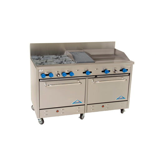 Comstock-Castle F3226-1RB-24B 60" Gas 4-Burner Range w/ Griddle, Charbroiler & (2) Standard Ovens | 216,000 BTU