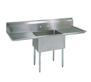 BK Resources BKS-1-1824-14-24T 1 Compartment Sink w/24" Left and Right Drainboards - Galvanized Legs | 66" Length