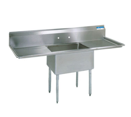 BK Resources BKS-1-1824-14-24T 1 Compartment Sink w/24" Left and Right Drainboards - Galvanized Legs | 66" Length