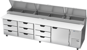 Beverage Air DPD119HC-9 119" 9 Drawer 1 Door Refrigerated Pizza Prep Table | 42.2 Cu. Ft.
