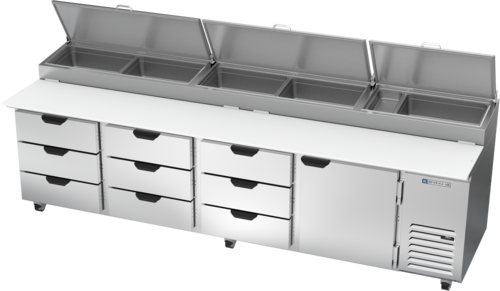 Beverage Air DPD119HC-9 119" 9 Drawer 1 Door Refrigerated Pizza Prep Table | 42.2 Cu. Ft.
