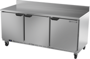 Beverage Air WTR72AHC-FIP 72" 3 Door Worktop Refrigerator with Foamed-In Backsplash | 17.88 Cu. Ft